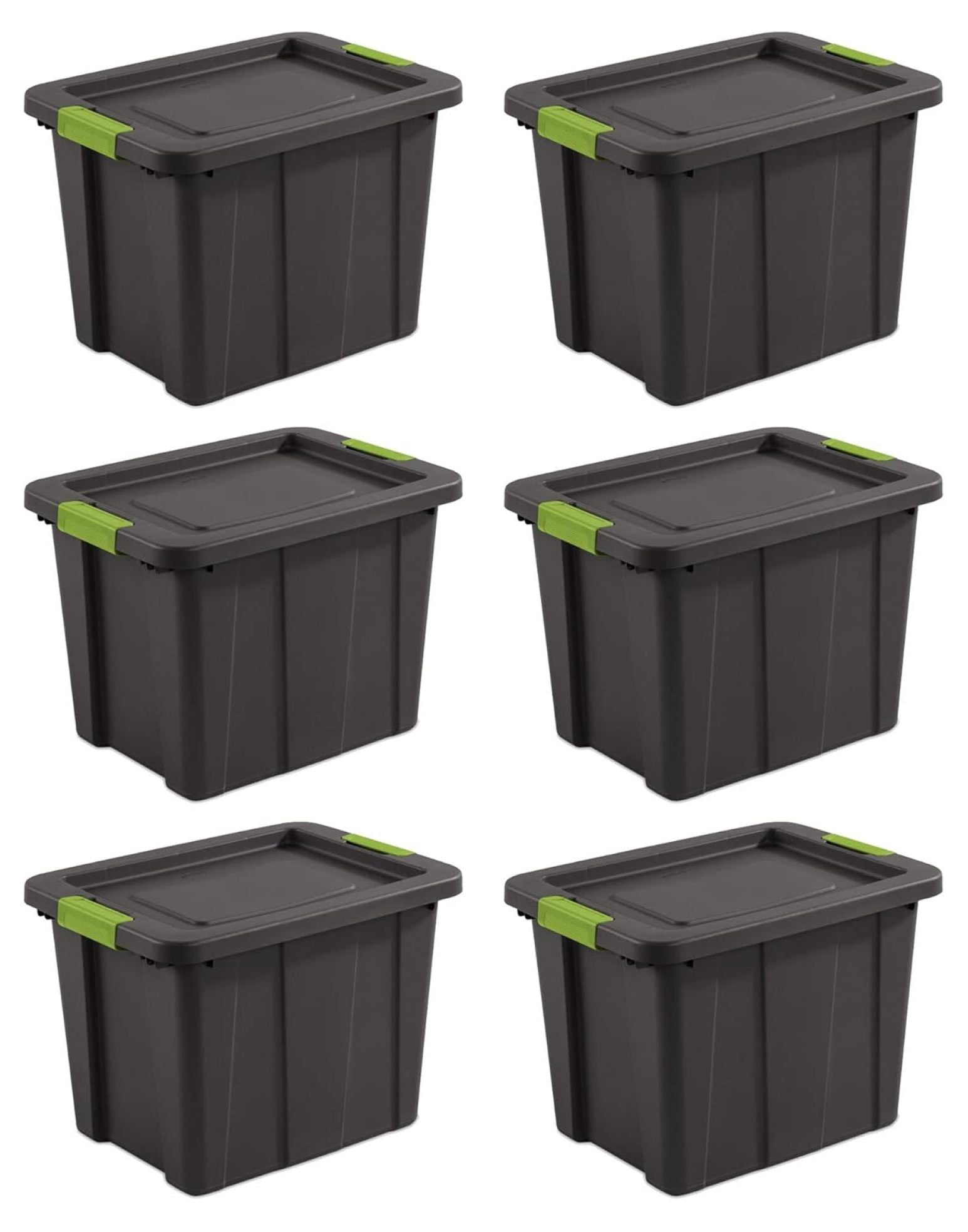 Tuff1 30-Gallon Stackable Black Plastic Storage Tote with Green Latches