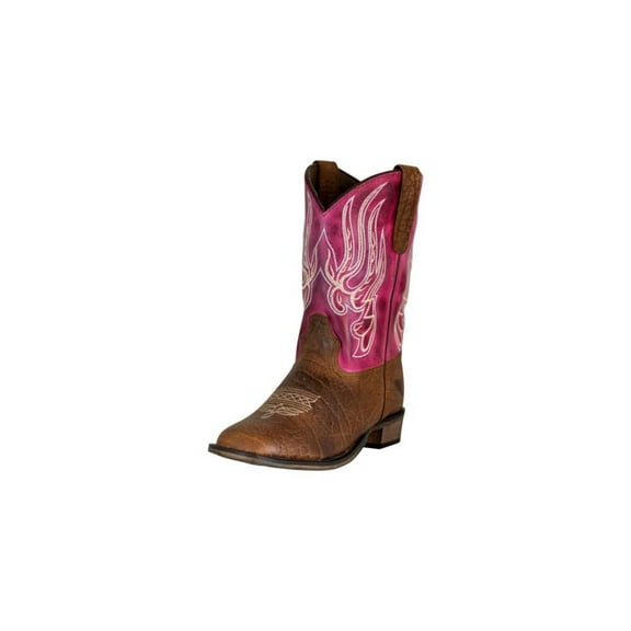 TuffRider Children Arches Flame Embroidered Pink Shaft Square Toe Western Boots