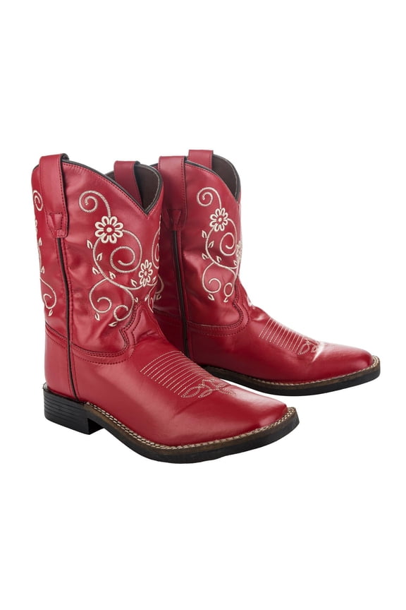 Children's Fire Red Floral Western Boot