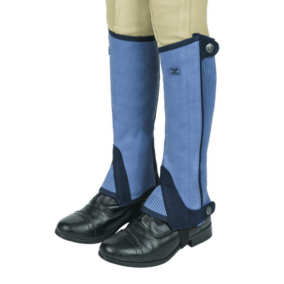 TuffRider Children's Keeneland Synthetic Half Chaps- Light Blue w/ Navy- L