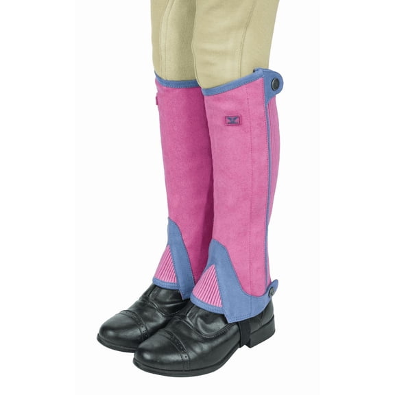 TuffRider Children's Keeneland Synthetic Half Chaps- Pink w/ Light Blue- XL