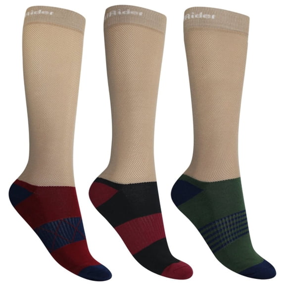 TuffRider EquiCool Ventilated Riding Socks-3 pack - Navy/Wine/Duck Green