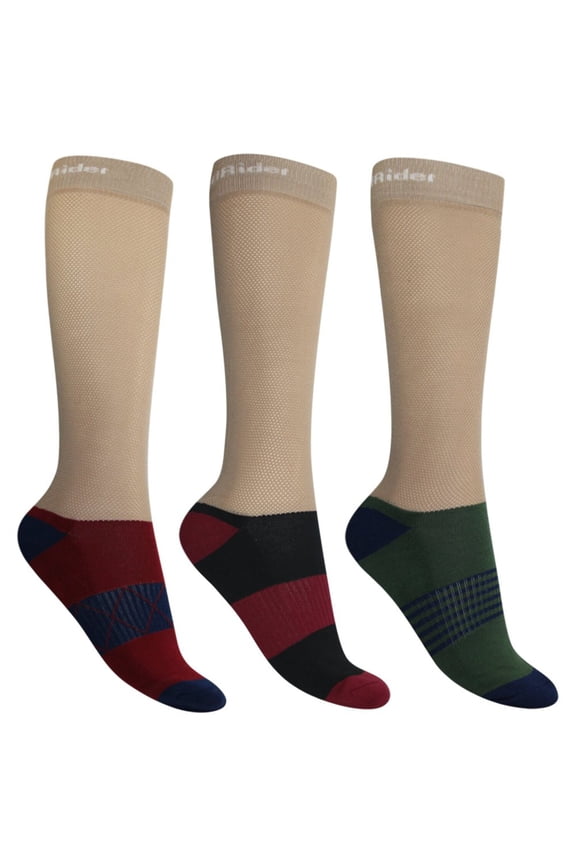 TuffRider EquiCool Ventilated Riding Socks-3 pack - Navy/Wine/Duck Green