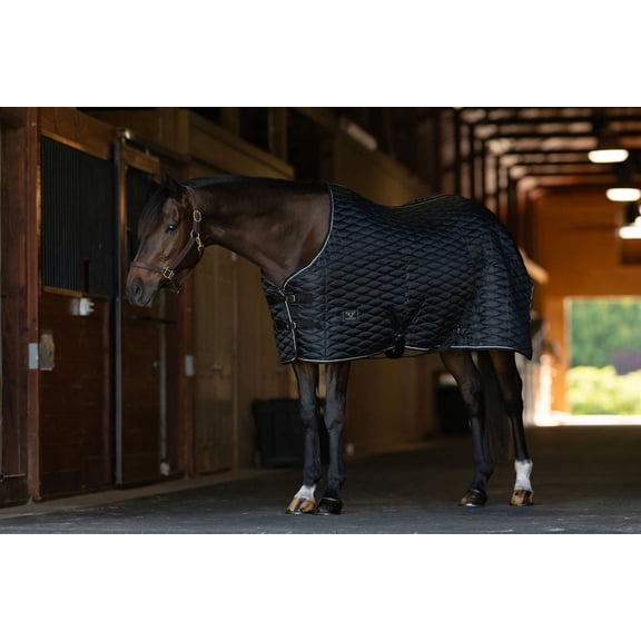 TuffRider Kozy Komfort Stable Blanket With Diamond Quilting -420 D 200 GSM of fill- Black w/Black/White Trim-75