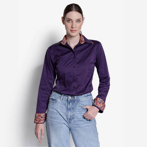 TuffRider Ladies ADEY Double Collar Shirt-Plum -L