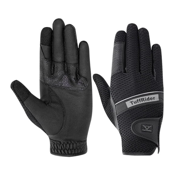 TuffRider Ladies Cool Rider Mesh Summer Riding Gloves- Black- Large