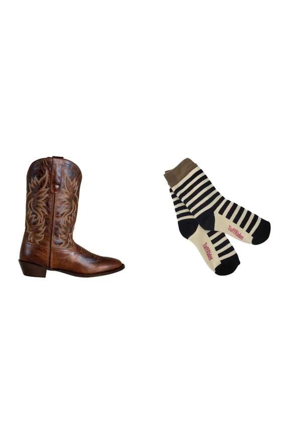 Ladies Moran Square Toe Western Boot- Brown- 6 With Free Assorted Striped Socks
