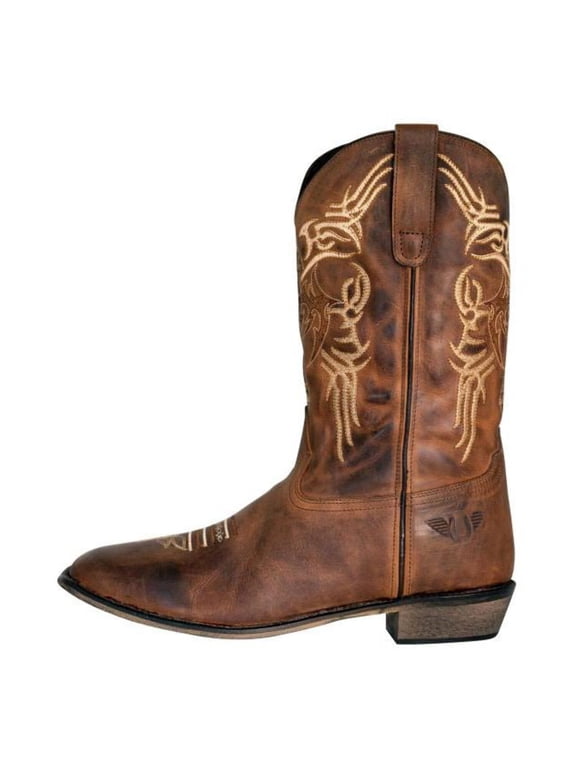 TuffRider Men's Lamar Leather Contrast Stitched Wide Square Toe Western Boots