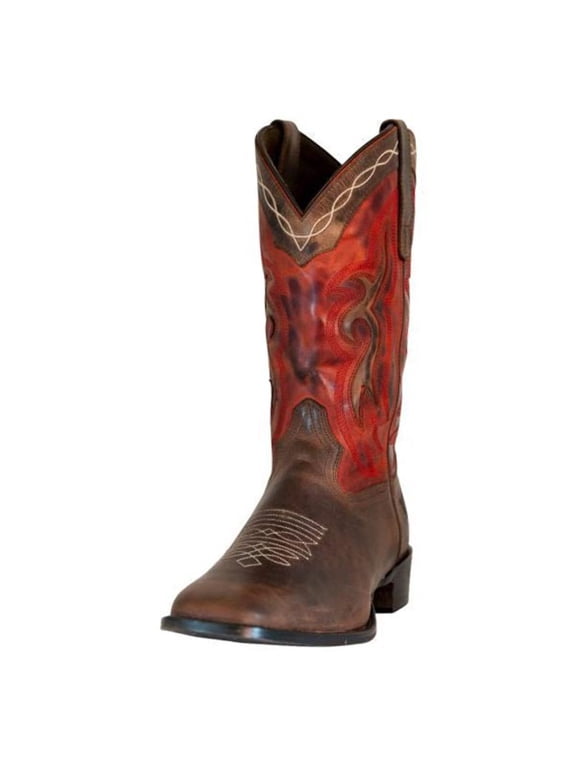 TuffRider Men's Mammoth Leather Distressed Embroidered Square Toe Western Boots