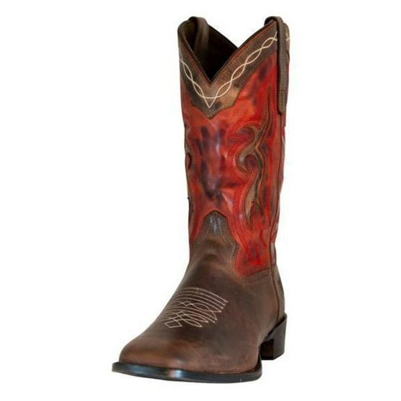 TuffRider Men's Mammoth Leather Distressed  Embroidered Square Toe Western Boots