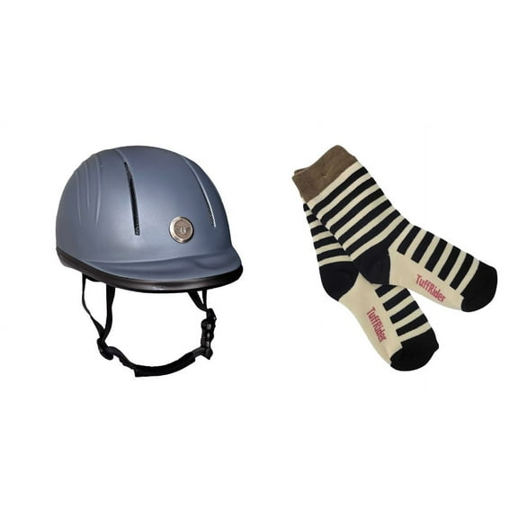 TuffRider Starter Basic Horse Riding Helmet Protective Head Gear for Equestrian Riders with Assorted Stripe Socks-Gray-M