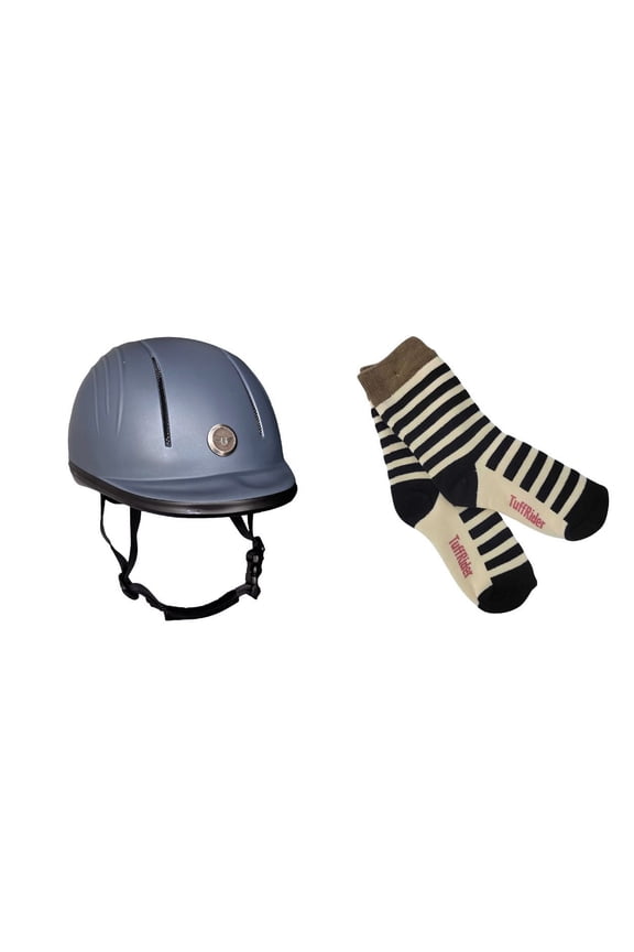 Starter Basic Horse Riding Helmet Protective Head Gear for Equestrian Riders with Assorted Stripe Socks-Gray-XS