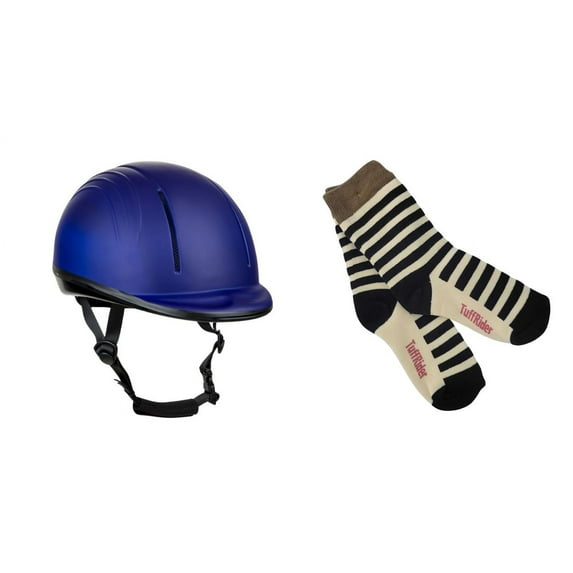 TuffRider Starter Basic Horse Riding Helmet Protective Head Gear for Equestrian Riders with Assorted Stripe Socks-Royal-S