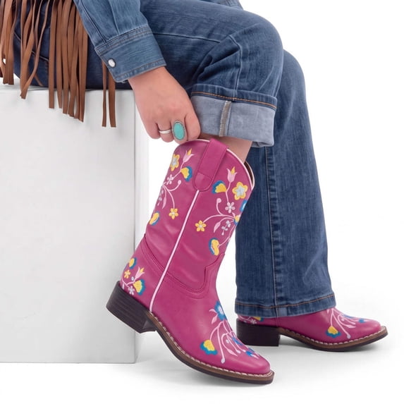 TuffRider Toddler Girl Durable Floral Western Cowgirl Boot, Broad Square Toe Pink, 12