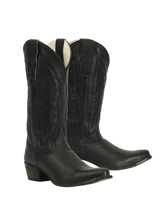 TuffRider Women Cowtown Mid Height Embroidered Leather Snip Toe Western Boots