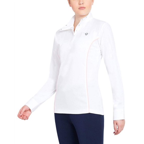 TuffRider Women's Kirby Kwik Dry Long Sleeve Show Shirt, WhitePet Pink, 3X