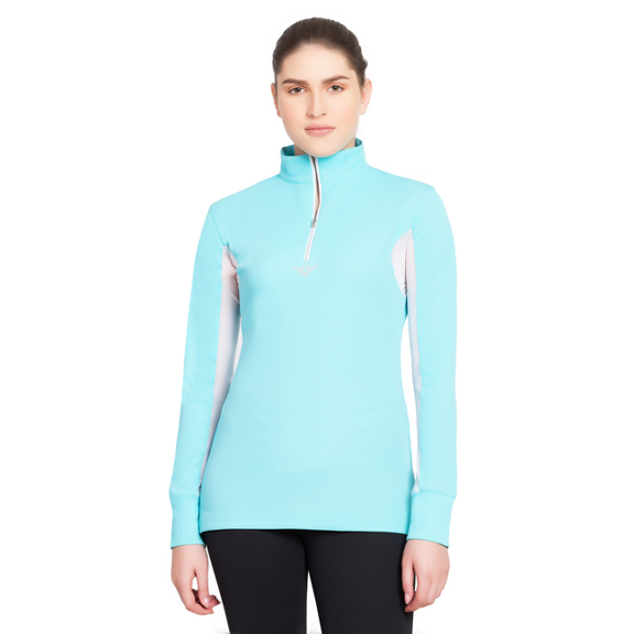 TuffRider Women's Ventilated Technical Long Sleeve Sport Shirt with Mesh, Aqua, 3X