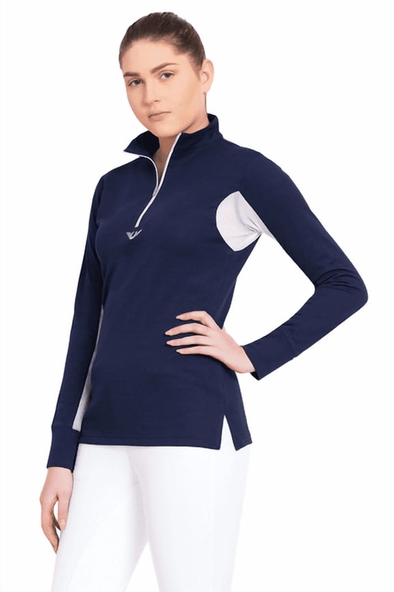 TuffRider Women's Ventilated Technical Long Sleeve Sport Shirt with Mesh, Navy, X-Small