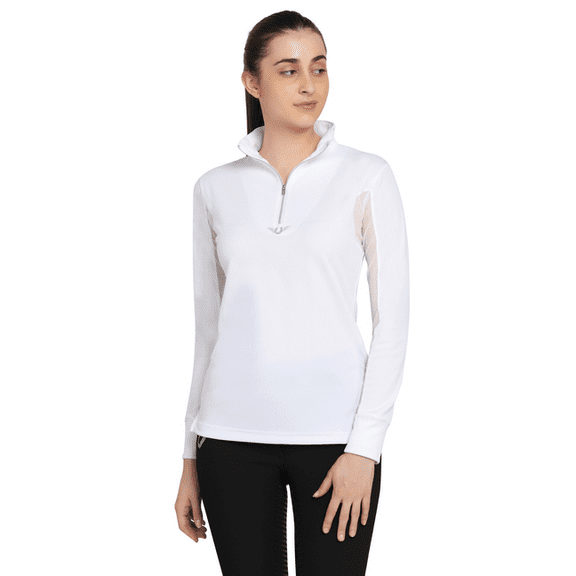 TuffRider Women's Ventilated Technical Long Sleeve Sport Shirt with Mesh, White, X-Small