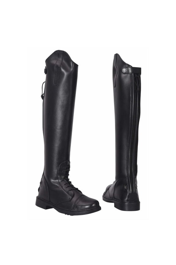 TuffRider Women's Water Resistant Back Zip Field Boots, Flat Heel Block Chunky Cap Toe Black, 9