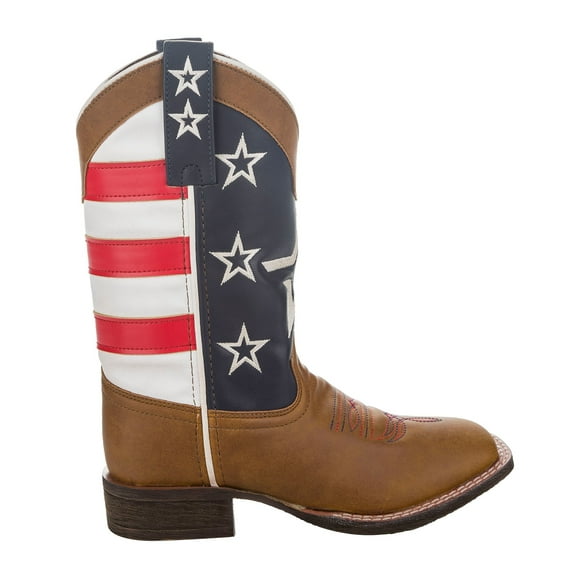 TuffRider Youth American Cowboy Western Boot- 5- Brown-red,white,blue With Free Assorted Striped Socks