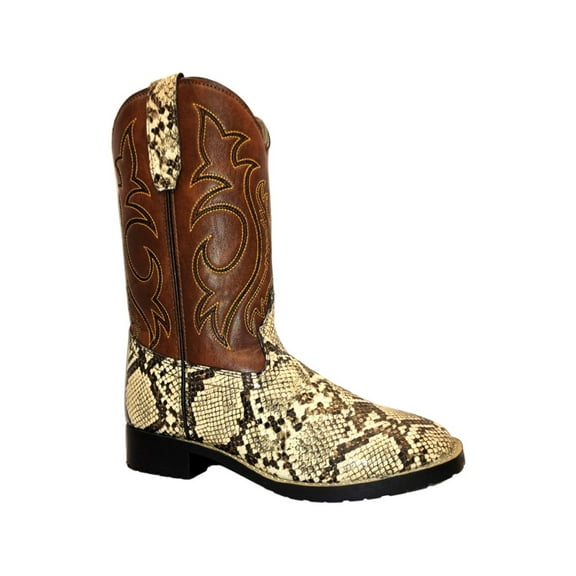 TuffRider Youth Mesa Square Toe Western Boot- Brown w/ Snakeskin- 7Y