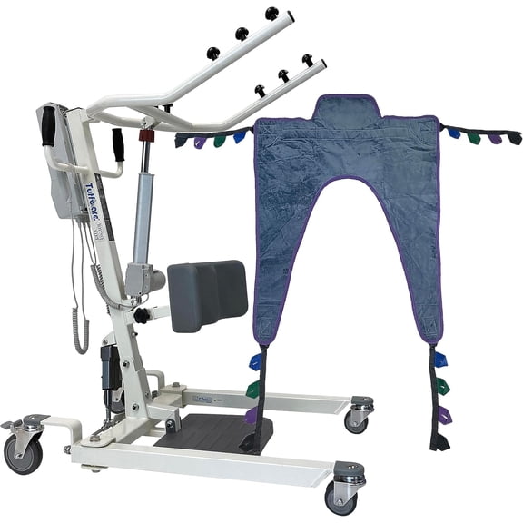 Tuffcare Stand Up Full Electric Patient Lift - Sit to Stand, Deluxe Rhino Standing Lift with Power Base - with Transport Sling (Large), 380 lb. Weight Capacity