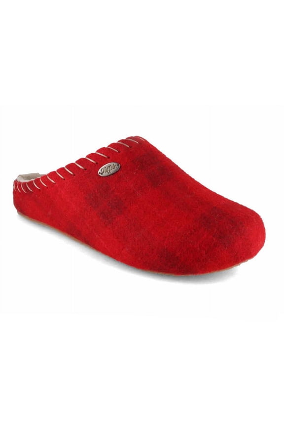® Women Felt Slippers with Arch Support «Auszeit», red checkered
