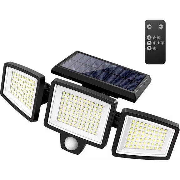 Tuffenough Solar Outdoor Lights 2500LM 210 LED Security Lights with Remote Control,3 Heads Motion Sensor Lights(1 Packs)