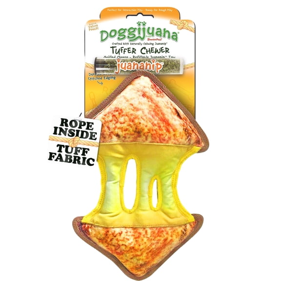 Doggijuana Tuffer Chewer Refillable Grilled Cheese Dog Toy for Medium Large Breeds