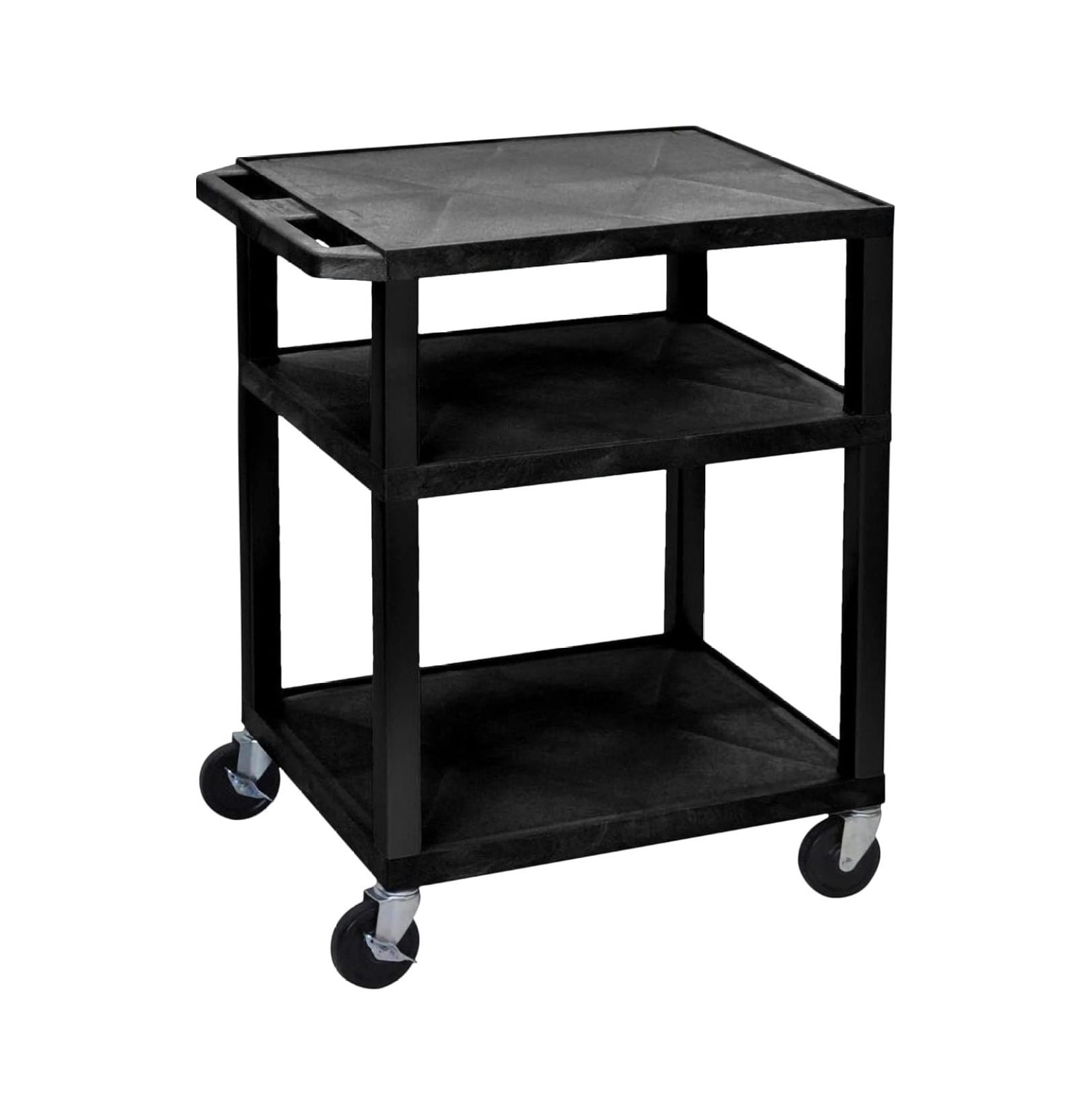 Black Molded Plastic 3-Shelf AV Cart with Wheels