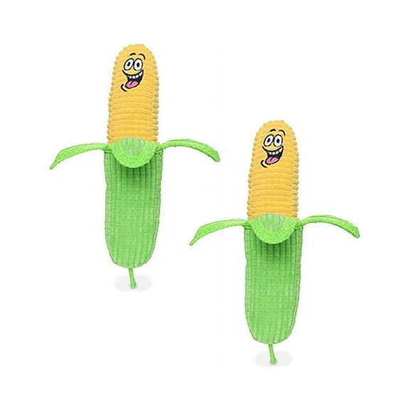 Tuffy Funny Food Corn 2 in 1 Durable Plush Squeaky Dog Toy, 2-Pack