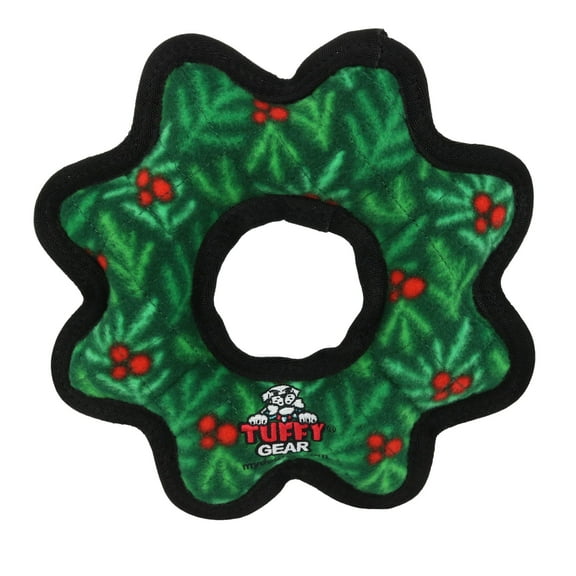 Tuffy Holiday Medium Gear Ring Wreath, Durable Plush Squeaky Dog Toy
