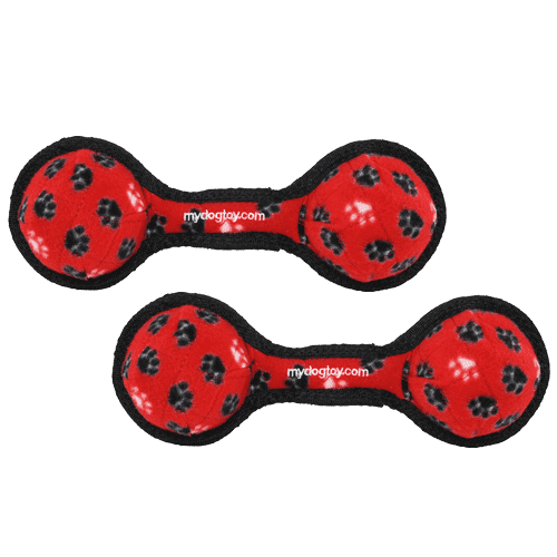 Tuffy Jr 2 Ball Tug Red Paw, Durable Squeaky Dog Toy, 2 Pack