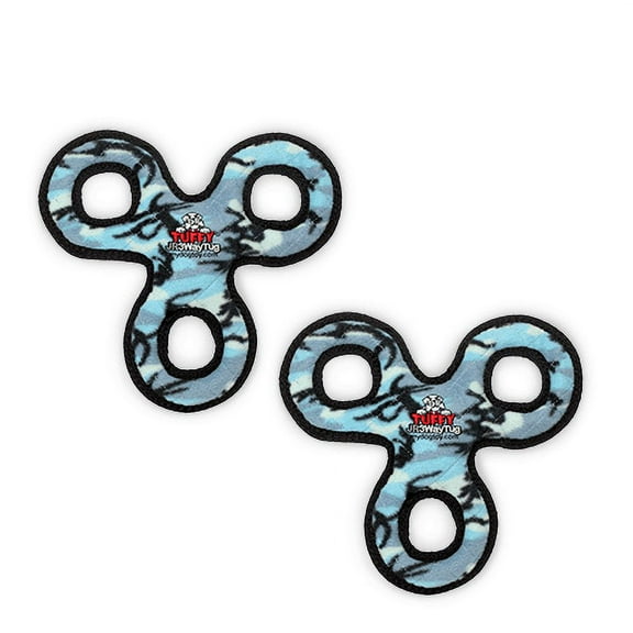 Tuffy Jr 3WayTug Camo Blue, 2-Pack, Durable Plush Squeaky Dog Toys
