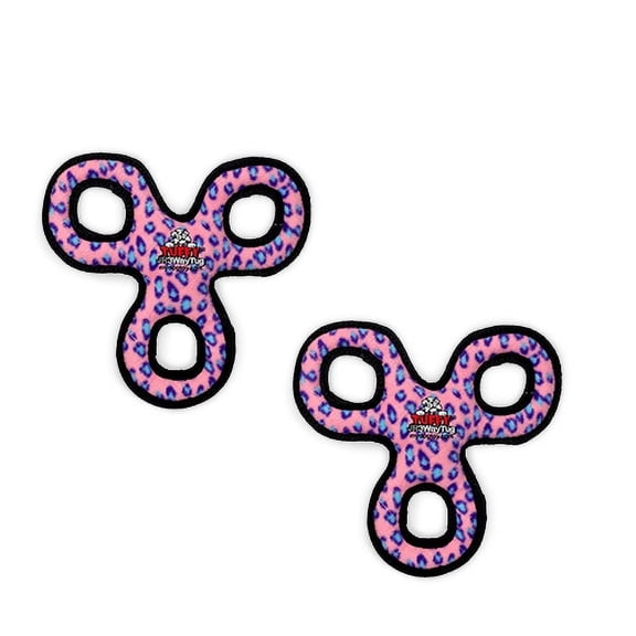 Tuffy Jr 3WayTug Pink Leopard, 2-Pack, Durable Plush Dog Toys