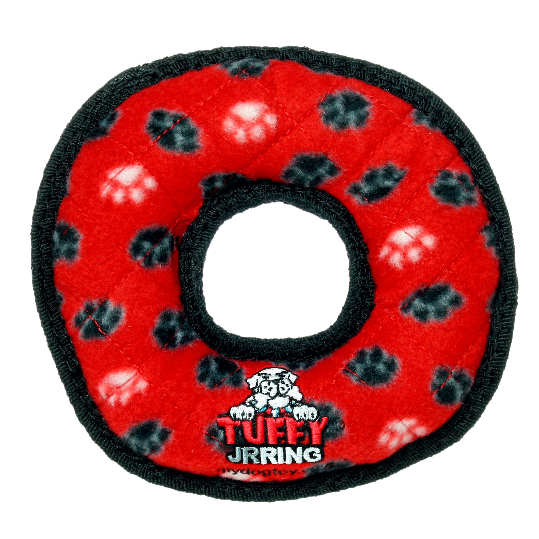 Tuffy Jr Ring Red Paw Durable Plush Dog Toy