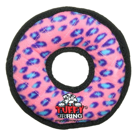 Tuffy Jr Ring Pink Leopard Durable Plush Dog Toy