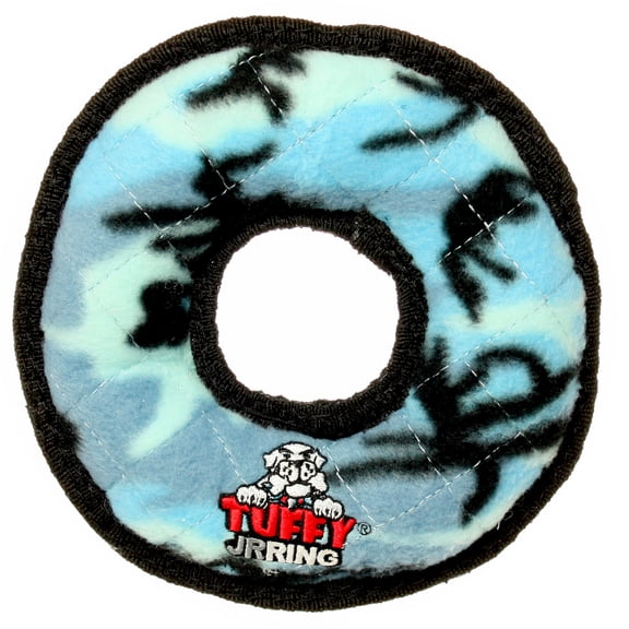 Tuffy Jr Ring Camo Blue Durable Plush Squeaky Dog Toy