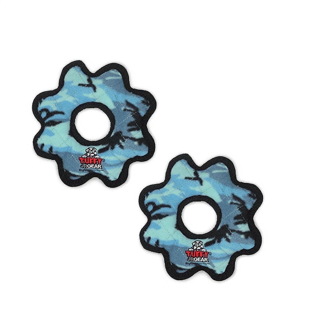 Tuffy Jr Gear Ring Camo Blue, 2-Pack, Durable Plush Squeaky Dog Toys