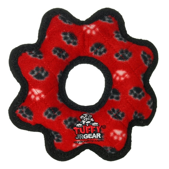 Tuffy Jr Gear Ring Red Paw Durable Plush Dog Toy