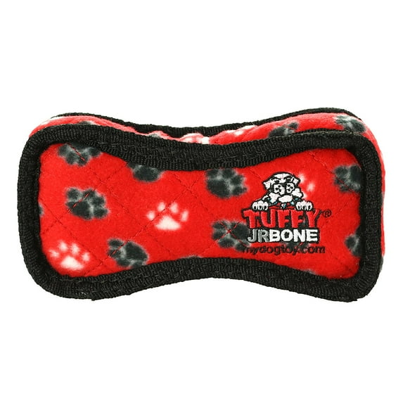 Tuffy Jr Bone2 Red Paw Durable Plush Dog Toy