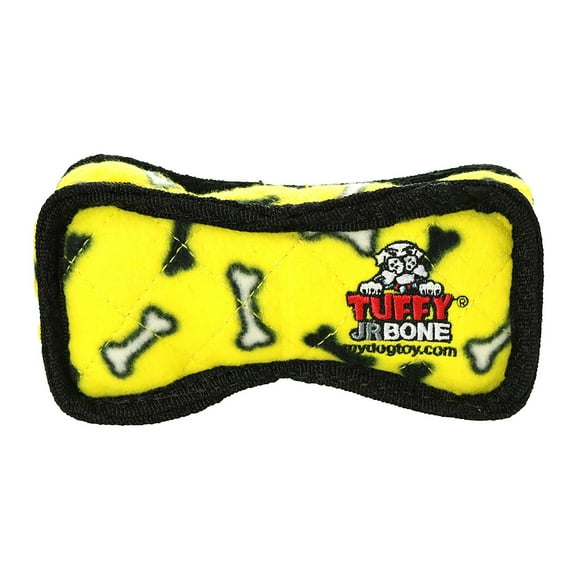 Tuffy Jr Bone2 Yellow Bone Print Durable Plush Dog Toy