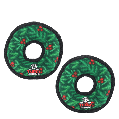 Tuffy Jr Ring Wreath, Durable Plush Squeaky Dog Toy, 2 Pack
