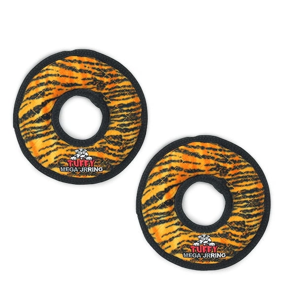 Tuffy Mega Jr Ring Tiger Durable Plush Squeaky Dog Toy, 2-Pack