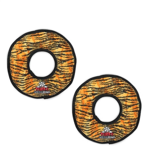 Tuffy Mega Ring Tiger Durable Plush Squeaky Dog Toy, 2-Pack