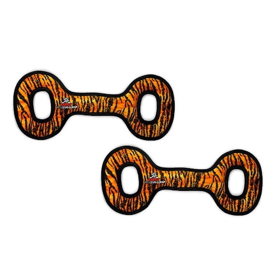 Tuffy Mega Tug Oval Tiger Durable Plush Squeaky Dog Toy, 2-Pack