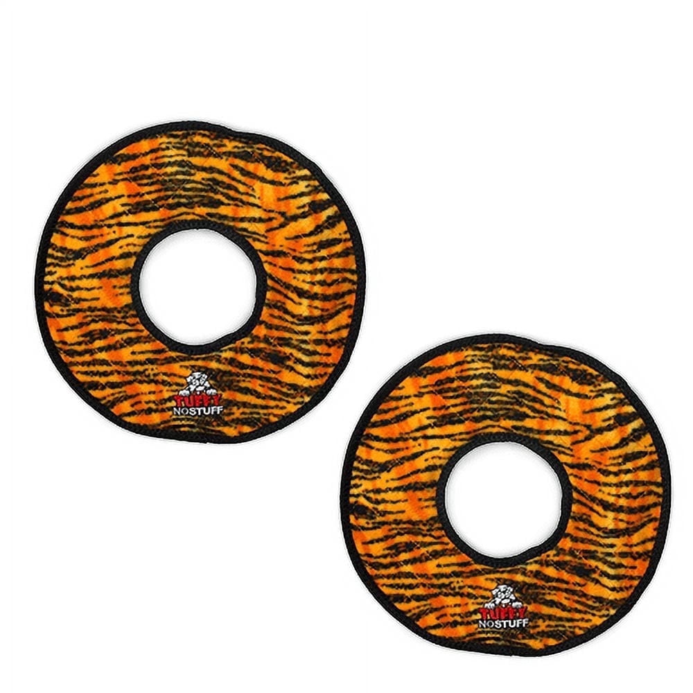 Tuffy No Stuff Mega Ring Tiger Durable Plush Squeaky Dog Toy, 2 Pack