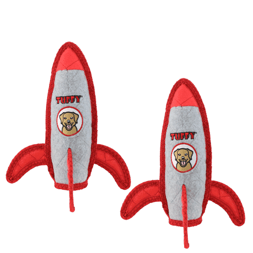 Tuffy Transportation Rocket Durable Plush Squeaky Dog Toy, 2 Pack
