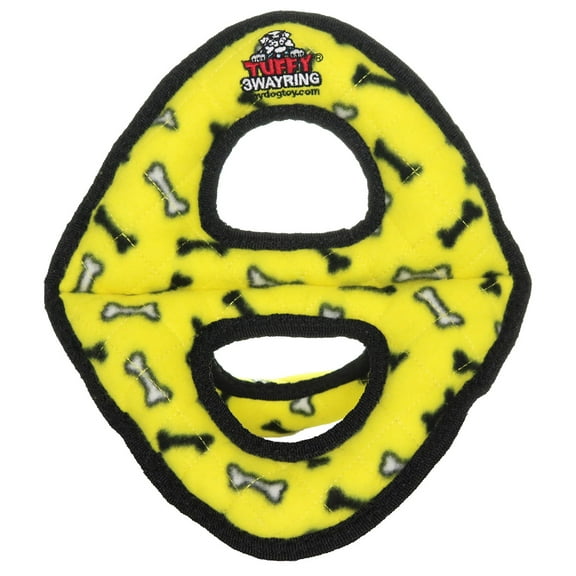Tuffy Ultimate 3WayRing Yellow Bone Durable Squeaky Plush Dog Toy